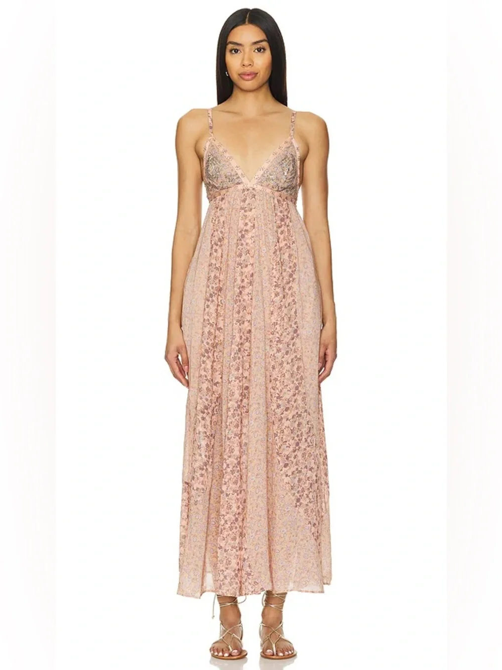 Free People Blush Sequin Lace Maxi Slip Dress